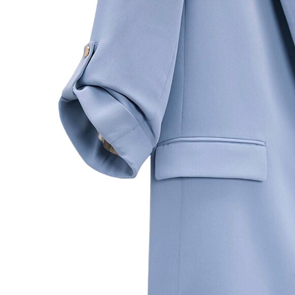 ZARA Sky Blue Oversized Rolled Sleeve Blazer Jacket Women’s Size XS Pastel Work - Picture 2 of 9